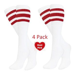 White & Red Baseball Softball Striped Tube Set Of 4 Pair Socks